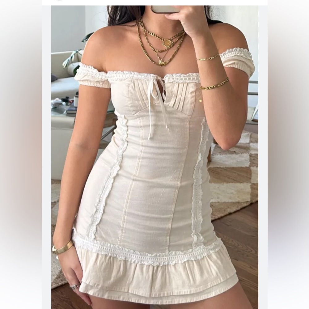 NEW Urban Outfitters Kinchi Blue Linen Lace Baby Doll dress women Sz XL